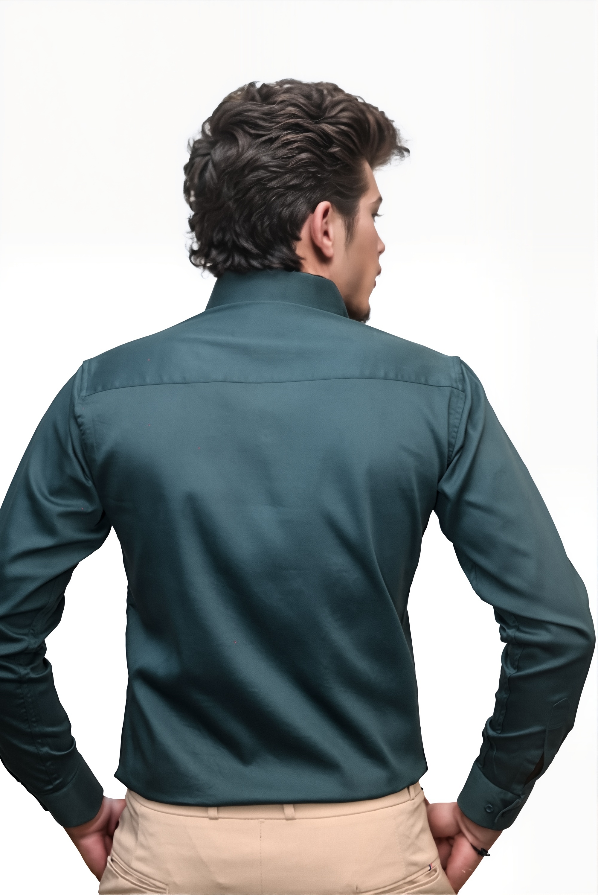 Men’s Dark Green Colour Cotton-Satin Lycra Shirt – Slim Fit, 2-Way Stretch, Smart & Club Wear