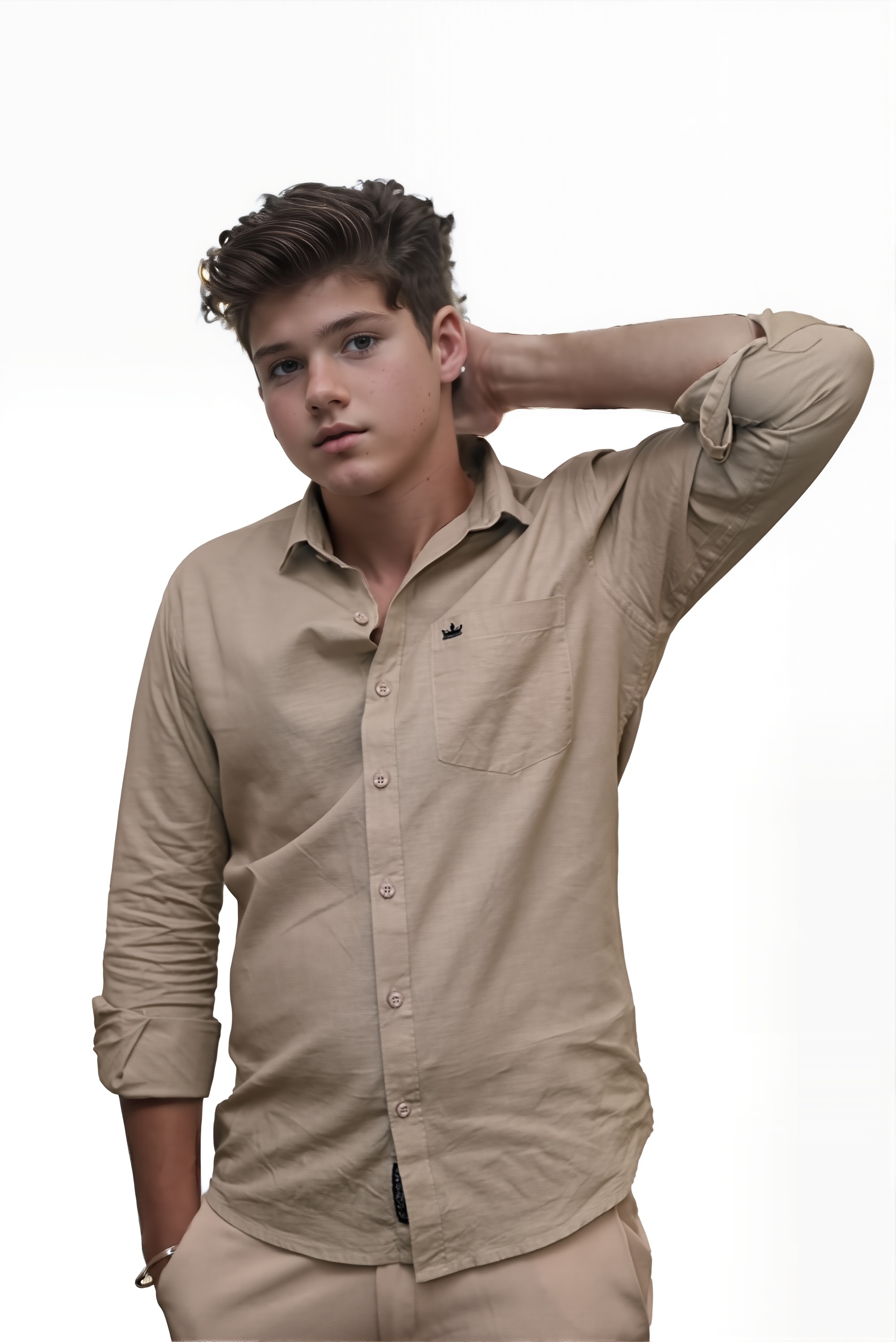 Men’s Brown Colour Premium Cotton Linen Shirt – Slim Fit, Smart Casual & Club Wear