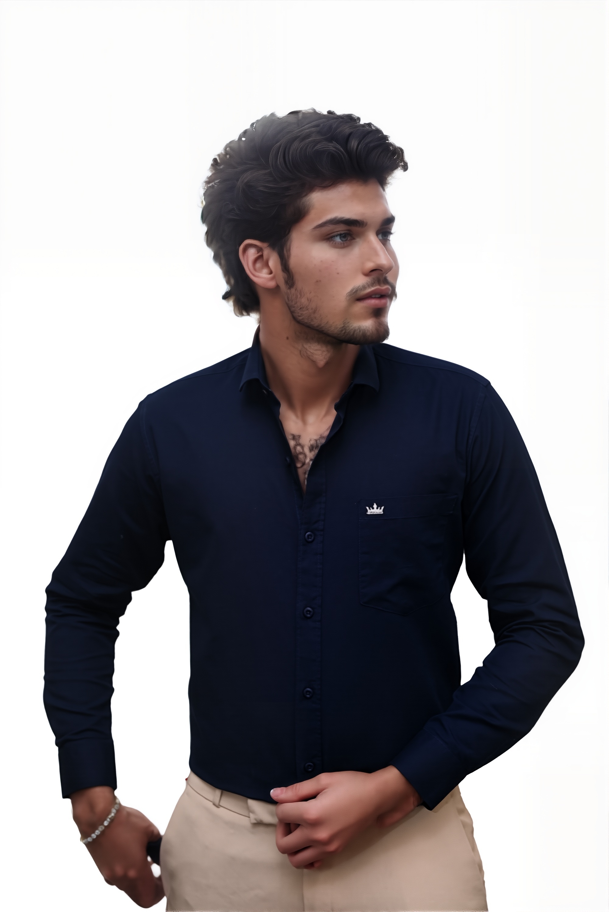 Men’s Navy Blue Colour Premium Cotton Linen Shirt – Slim Fit, Smart Casual & Club Wear