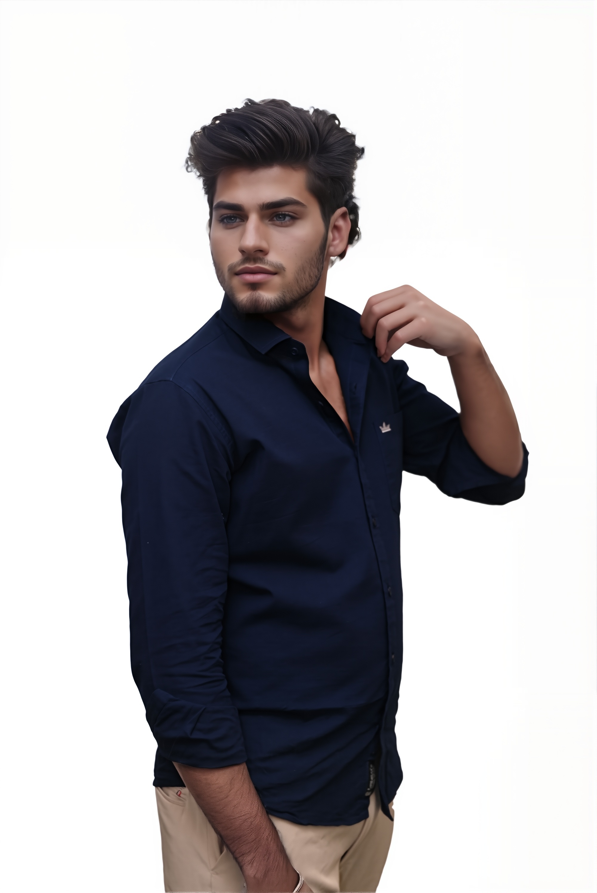 Men’s Navy Blue Colour Premium Cotton Linen Shirt – Slim Fit, Smart Casual & Club Wear