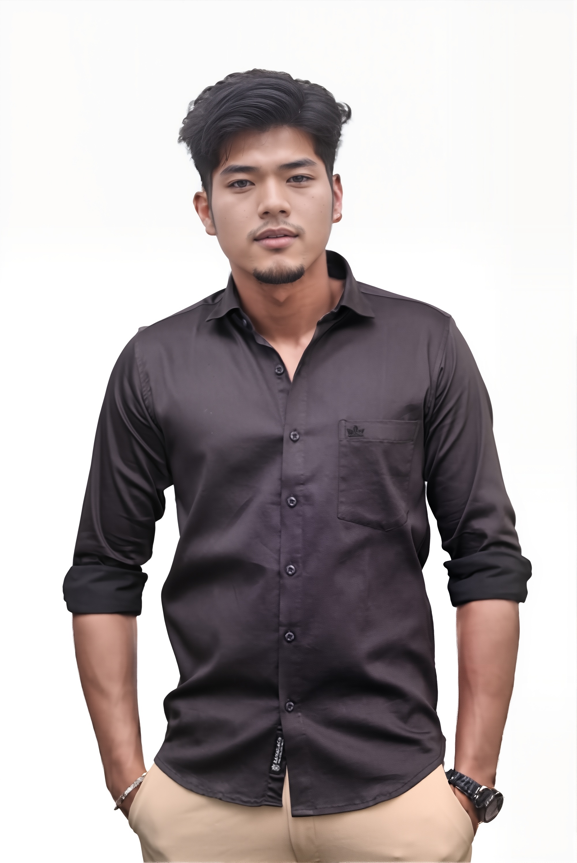 Men’s Dark Grey Colour Cotton-Satin Lycra Shirt – Slim Fit, 2-Way Stretch, Smart & Club Wear