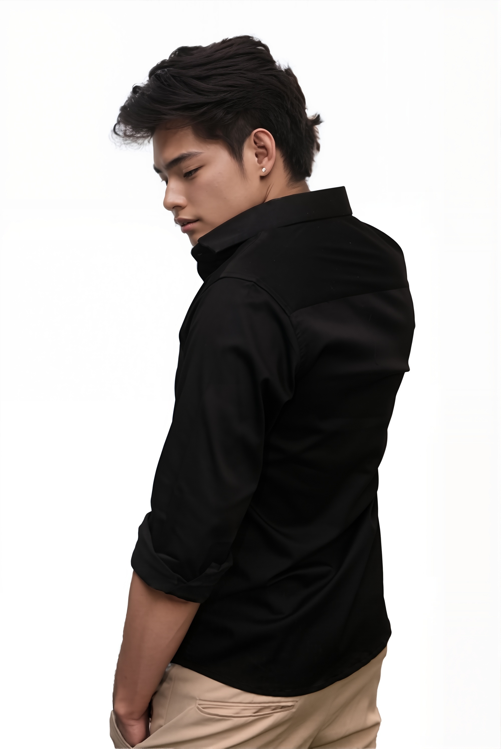 Men’s Black Colour Cotton-Satin Lycra Shirt – Slim Fit, 2-Way Stretch, Smart & Club Wear