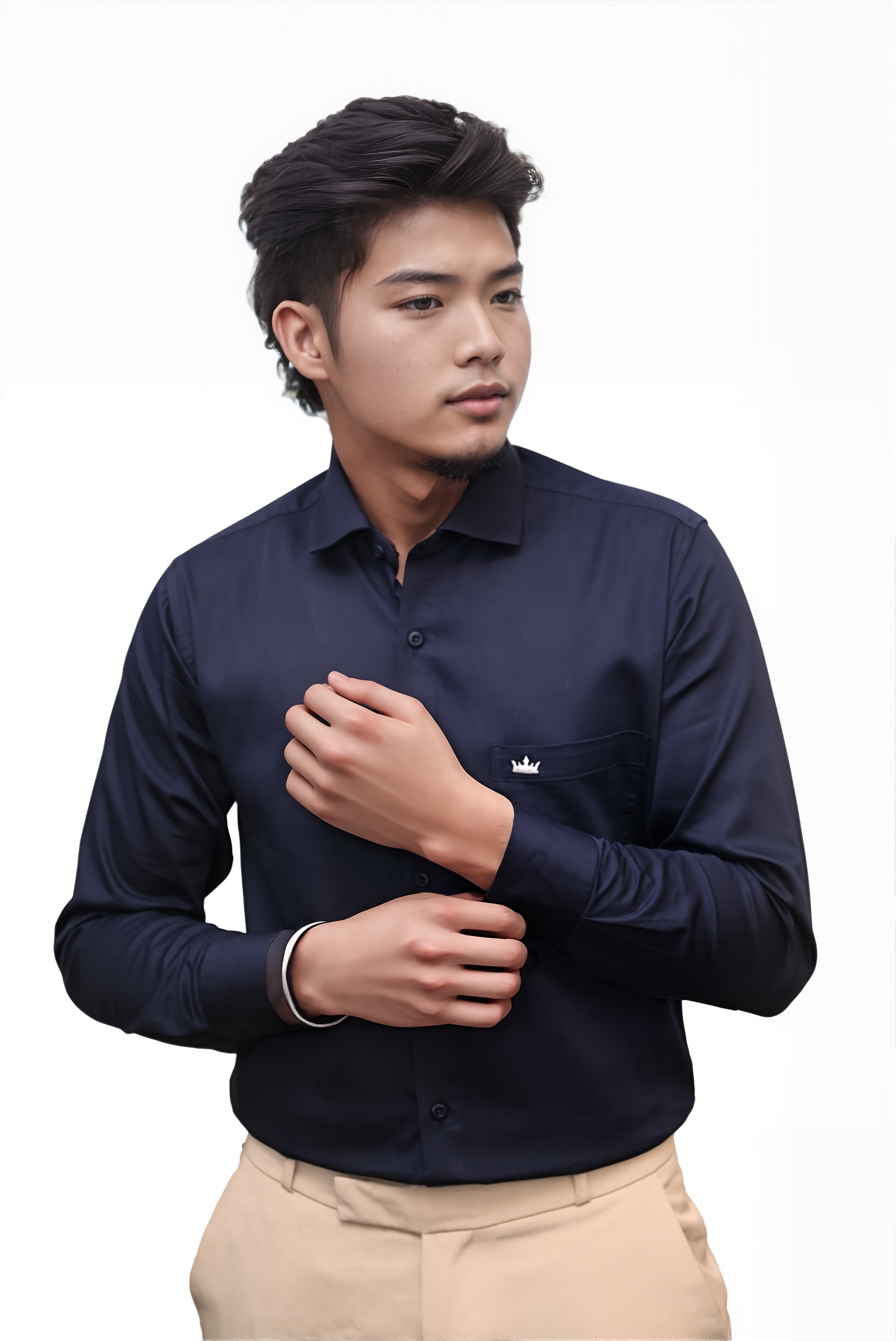 Men’s Navy Blue Colour Cotton-Satin Lycra Shirt – Slim Fit, 2-Way Stretch, Smart & Club Wear
