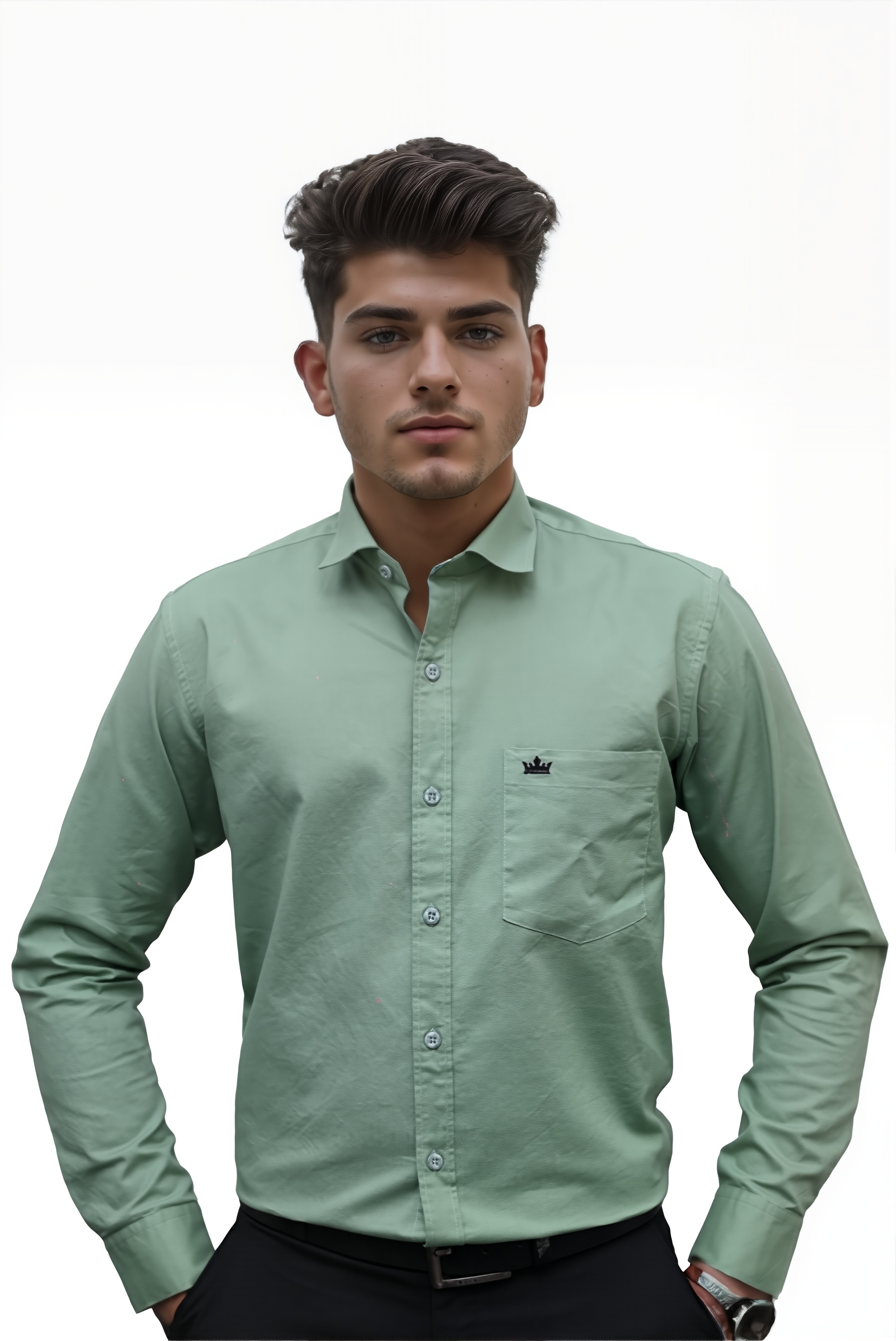 Men’s Green Colour Oxford Shirt – 100% Cotton, Slim Fit, Smart Everyday Wear