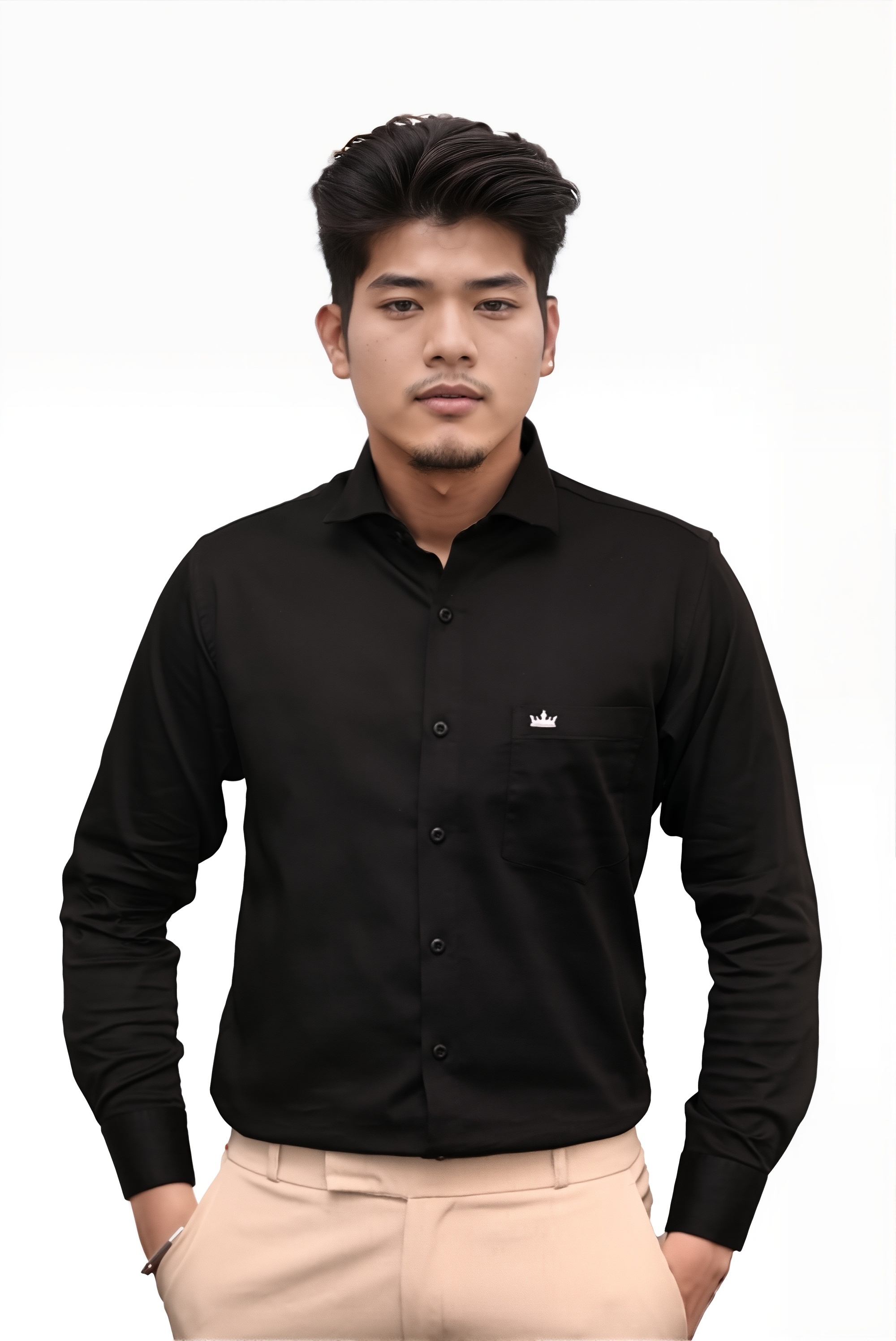 Men’s Black Colour Cotton-Satin Lycra Shirt – Slim Fit, 2-Way Stretch, Smart & Club Wear