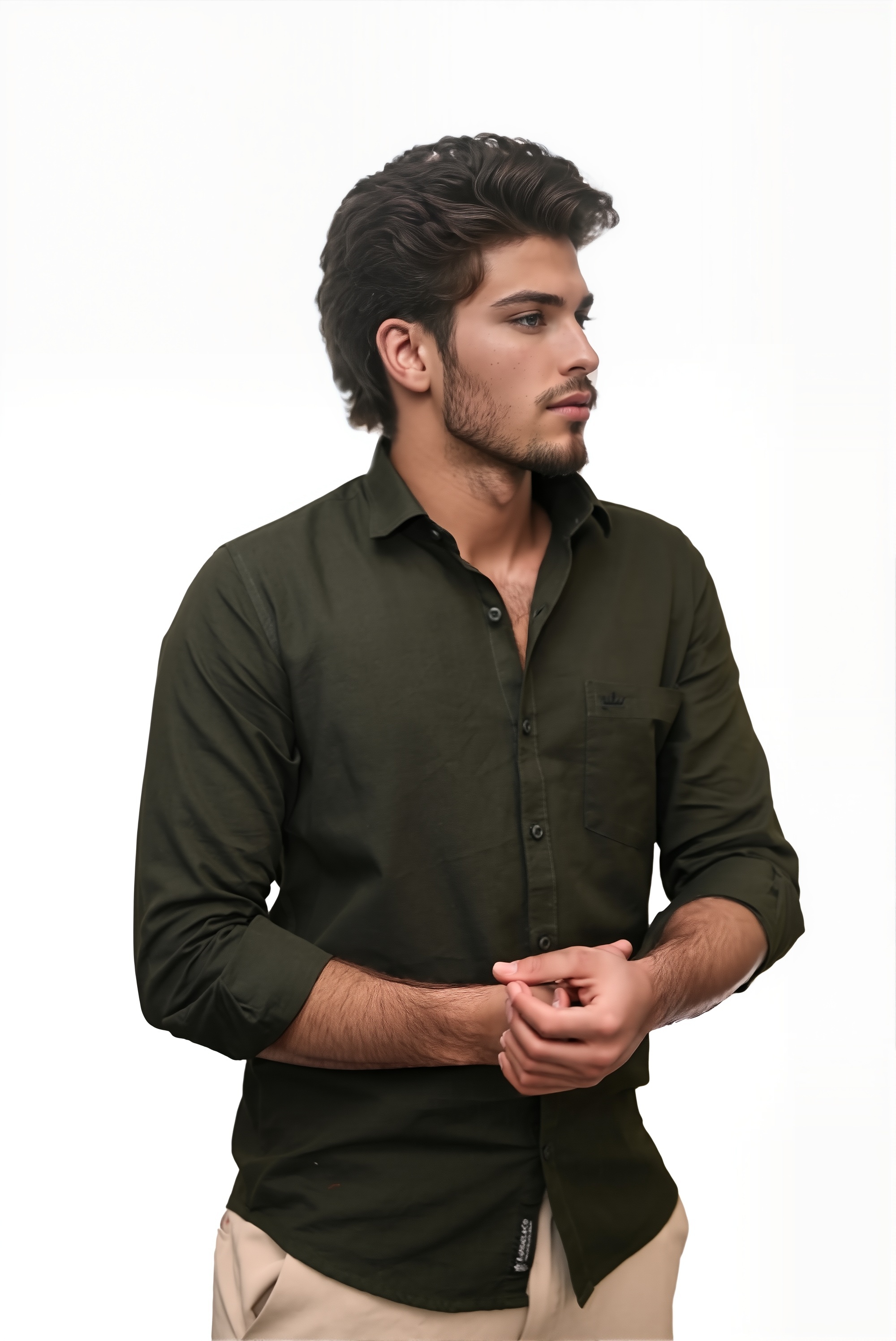 Men’s Dark Green Colour Premium Cotton Linen Shirt – Slim Fit, Smart Casual & Club Wear