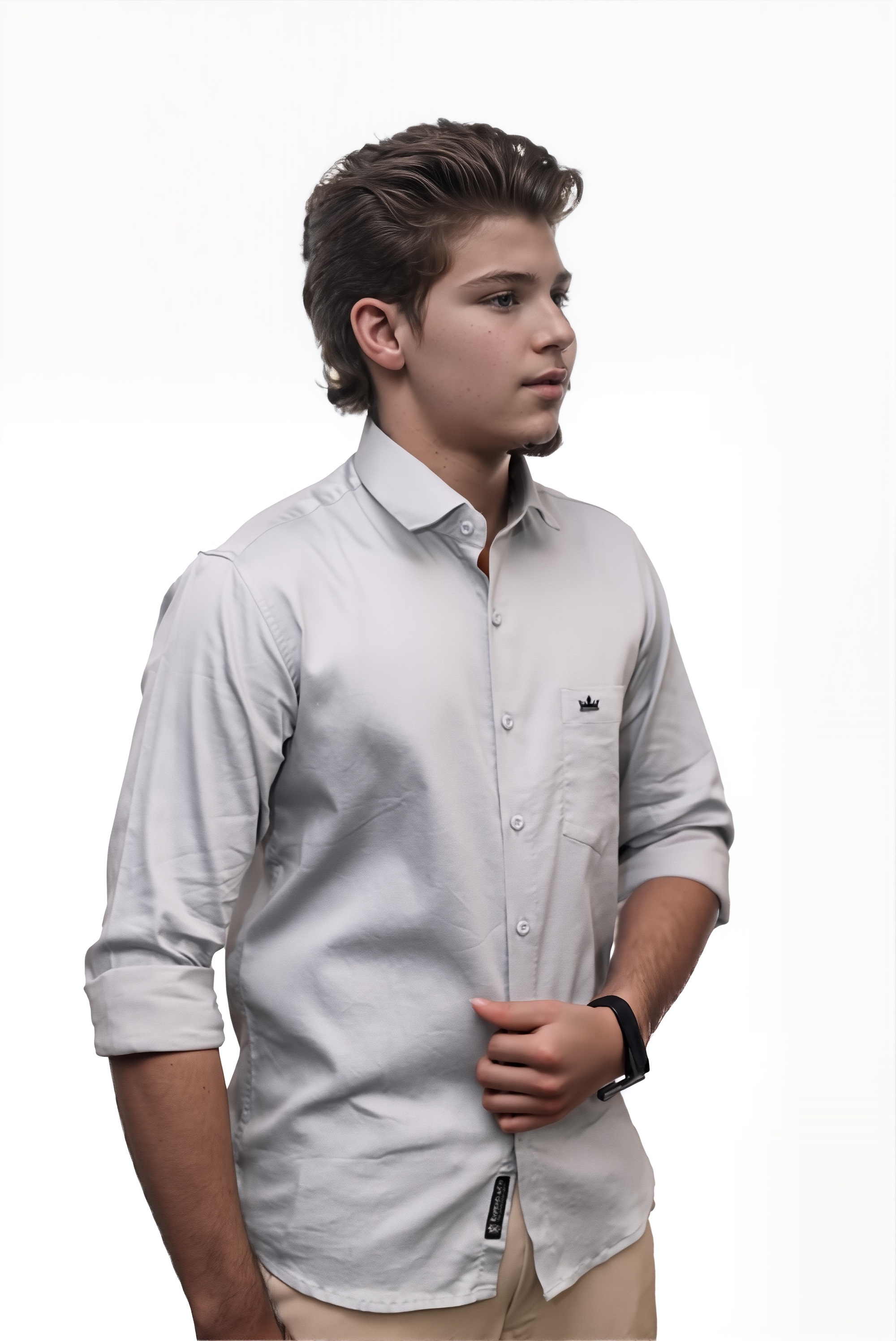 Men’s Grey Colour Cotton-Satin Lycra Shirt – Slim Fit, 2-Way Stretch, Smart & Club Wear