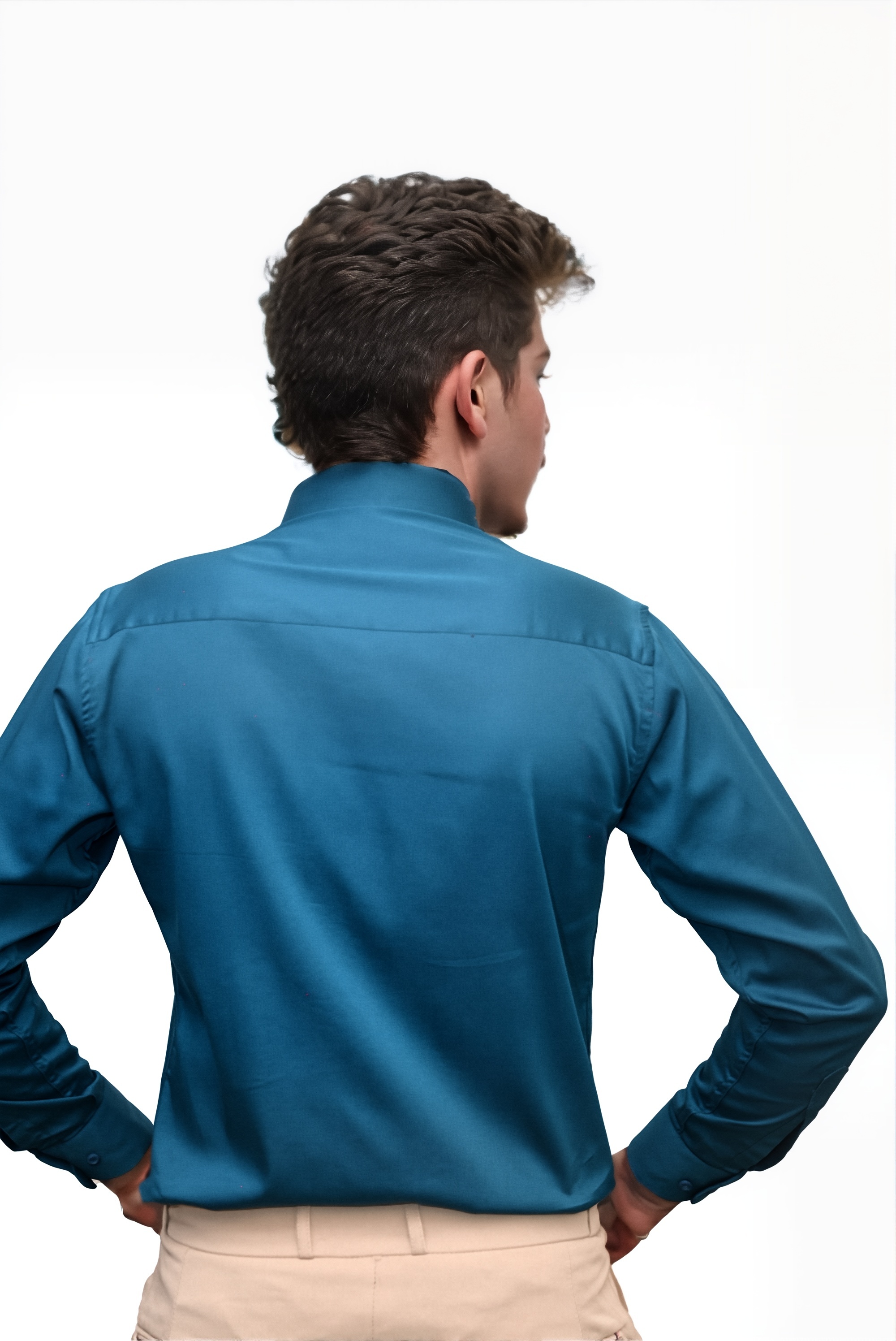Men’s Teal Colour Cotton-Satin Lycra Shirt – Slim Fit, 2-Way Stretch, Smart & Club Wear