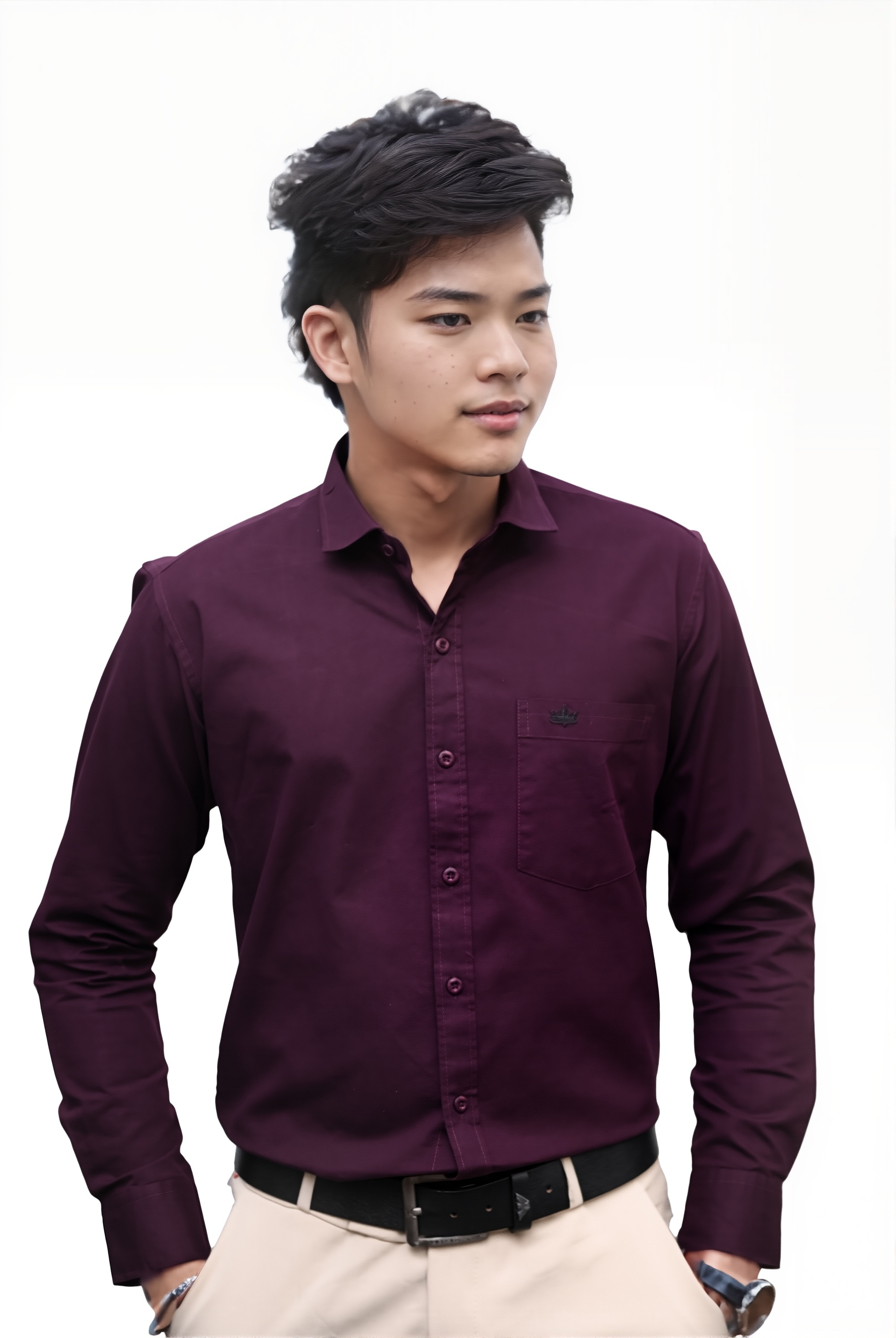 Men’s Burgundy Colour Oxford Shirt – 100% Cotton, Slim Fit, Smart Everyday Wear