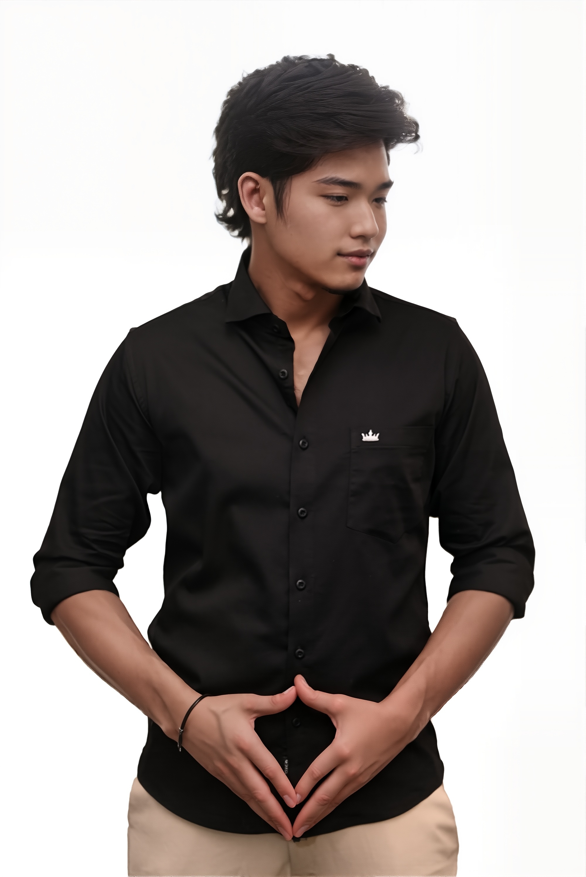 Men’s Black Colour Cotton-Satin Lycra Shirt – Slim Fit, 2-Way Stretch, Smart & Club Wear