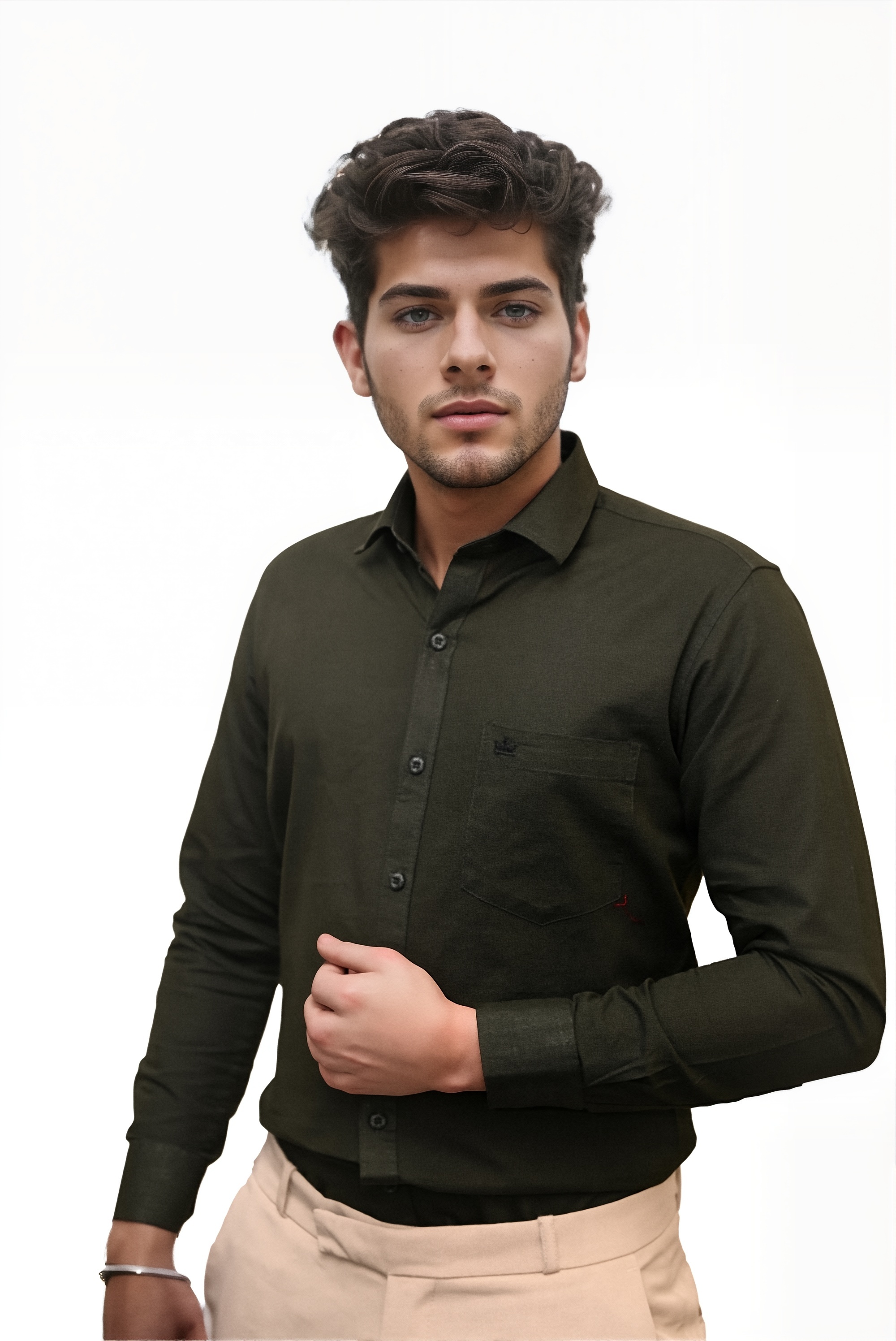 Men’s Dark Green Colour Premium Cotton Linen Shirt – Slim Fit, Smart Casual & Club Wear