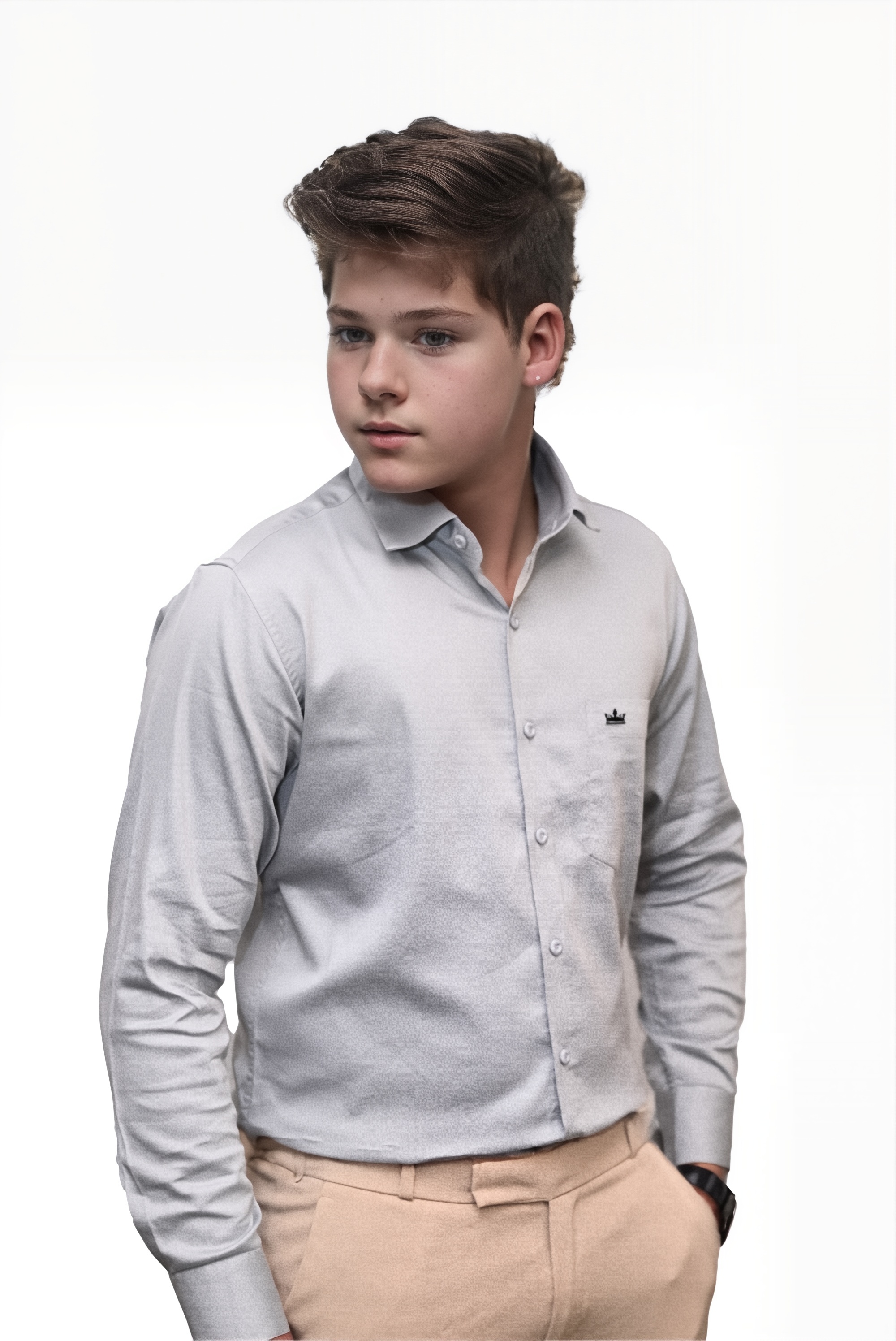 Men’s Grey Colour Cotton-Satin Lycra Shirt – Slim Fit, 2-Way Stretch, Smart & Club Wear