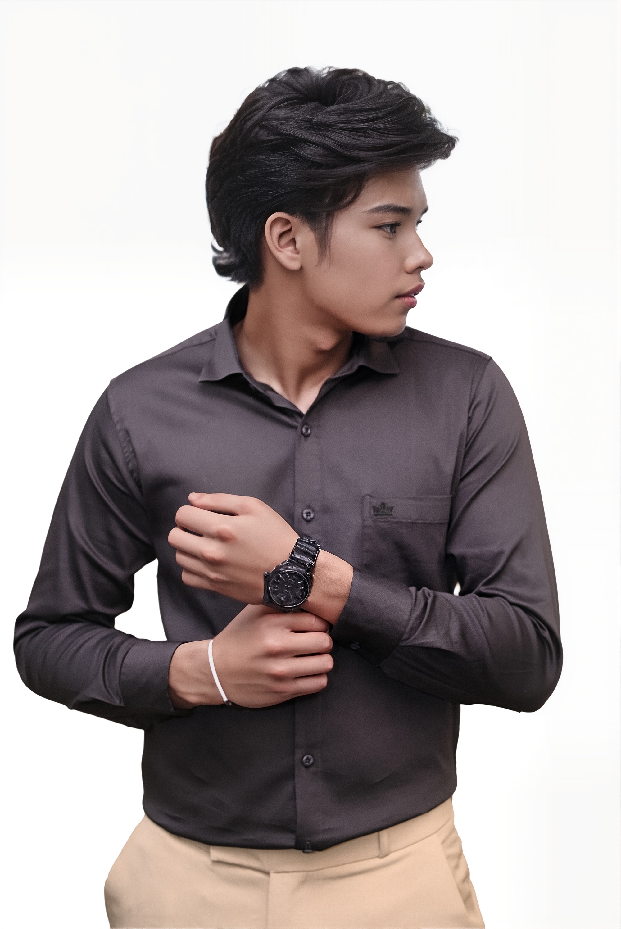 Men’s Dark Grey Colour Cotton-Satin Lycra Shirt – Slim Fit, 2-Way Stretch, Smart & Club Wear