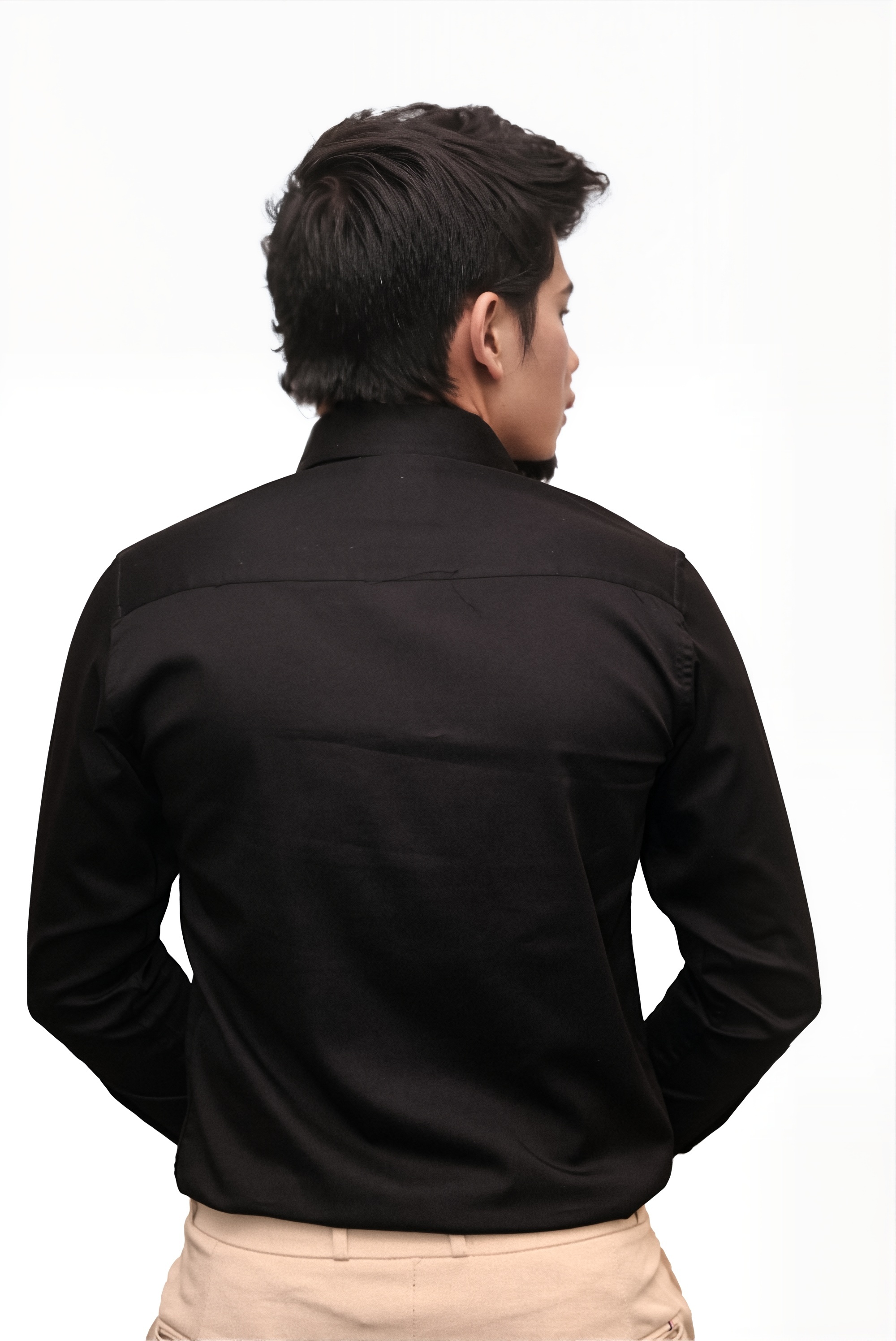 Men’s Black Colour Cotton-Satin Lycra Shirt – Slim Fit, 2-Way Stretch, Smart & Club Wear