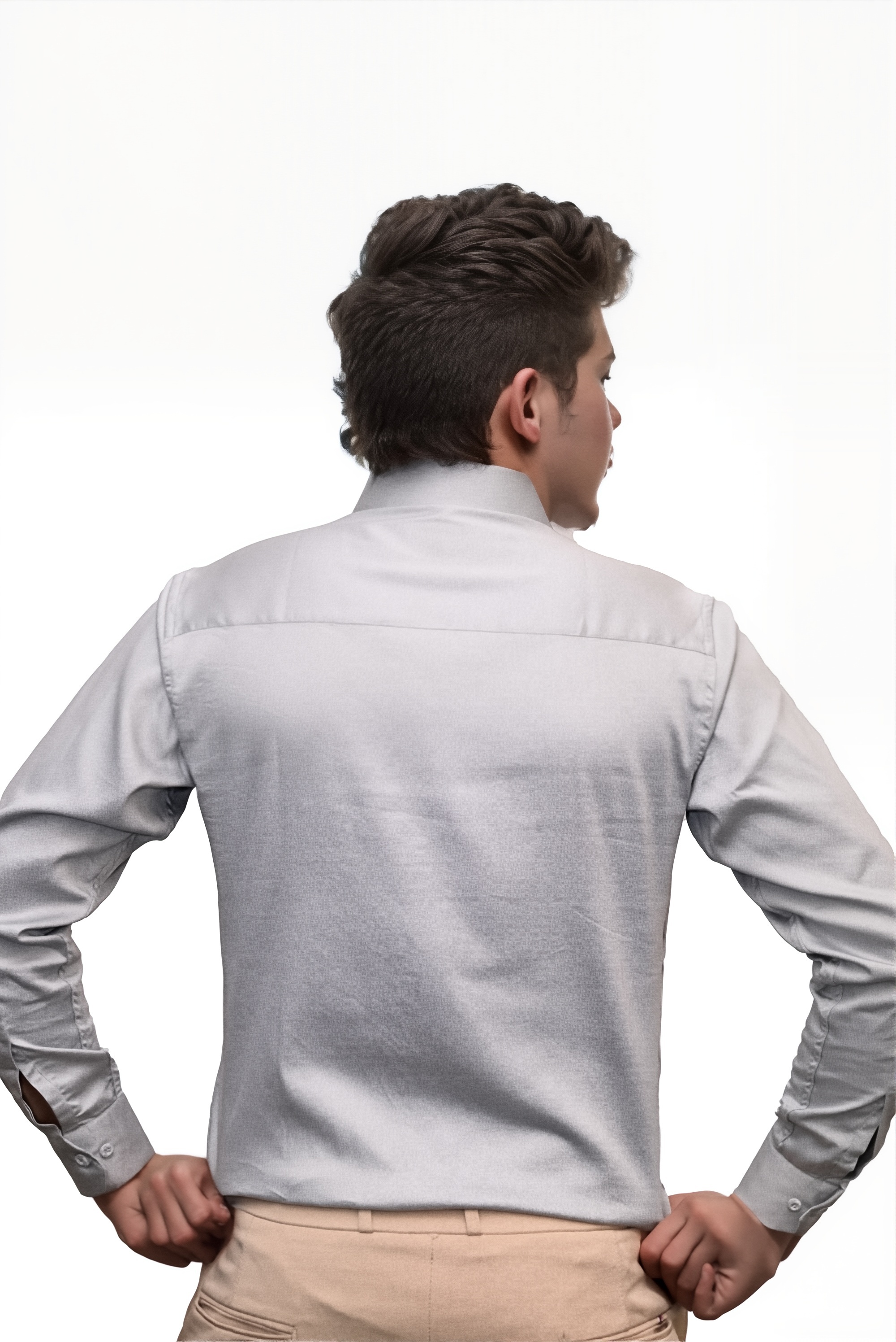 Men’s Grey Colour Cotton-Satin Lycra Shirt – Slim Fit, 2-Way Stretch, Smart & Club Wear