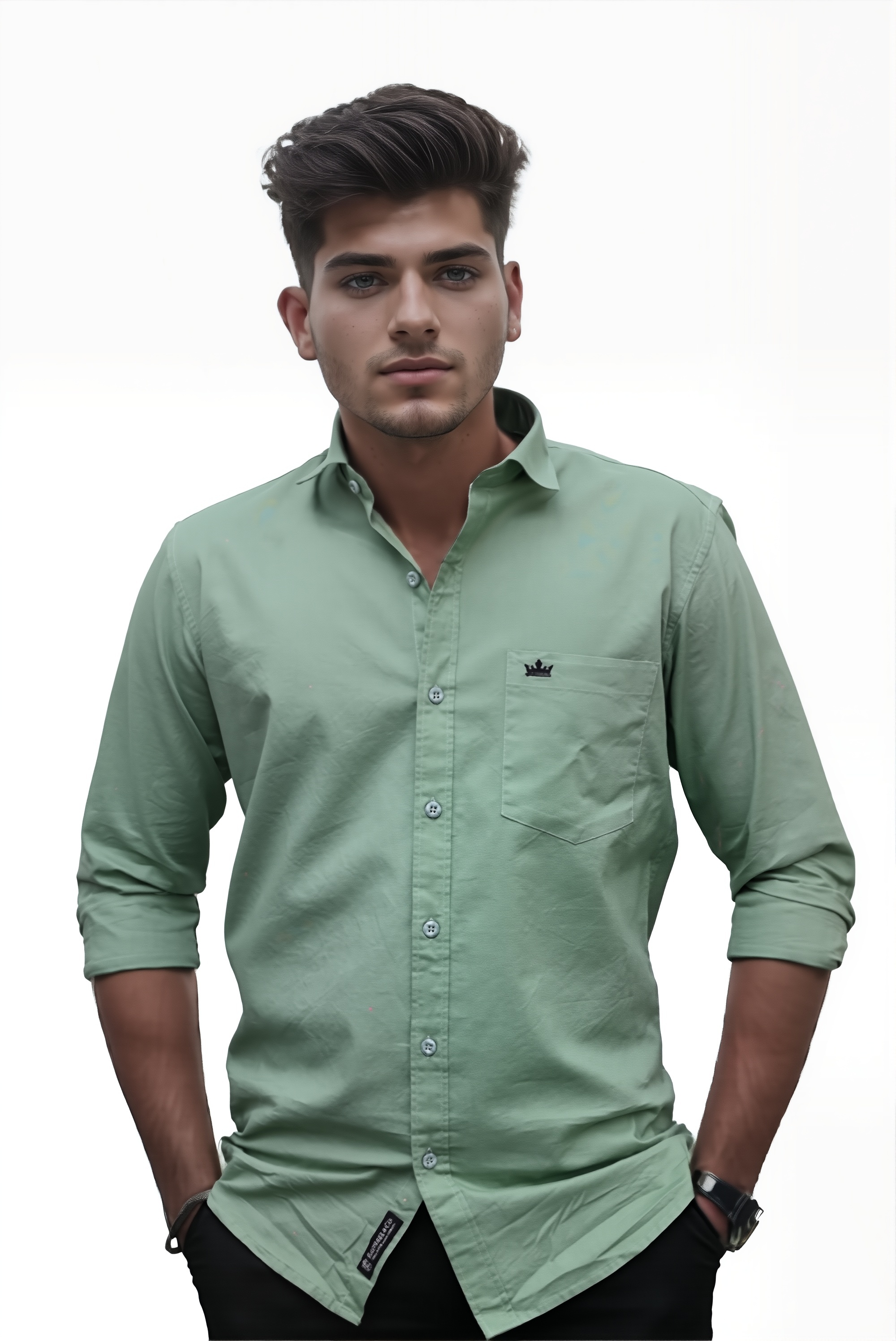 Men’s Green Colour Oxford Shirt – 100% Cotton, Slim Fit, Smart Everyday Wear