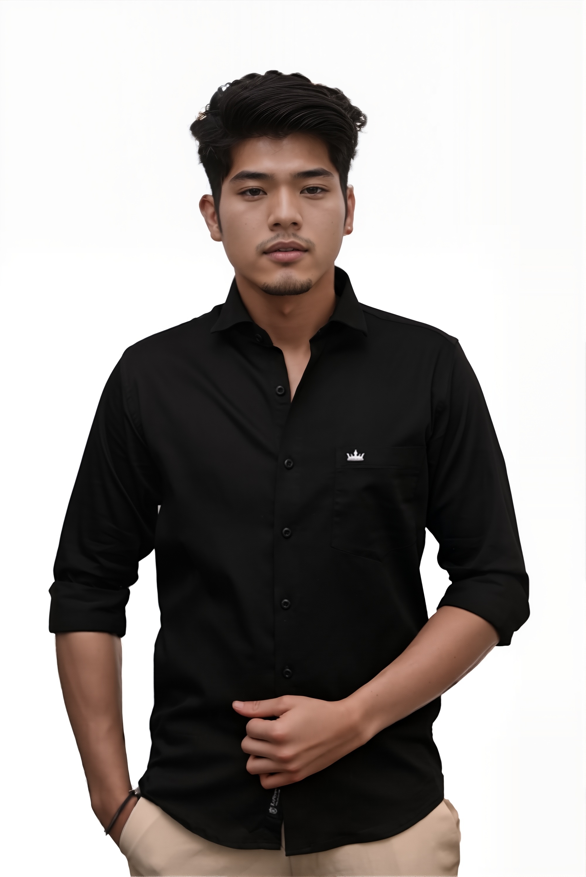 Men’s Black Colour Cotton-Satin Lycra Shirt – Slim Fit, 2-Way Stretch, Smart & Club Wear