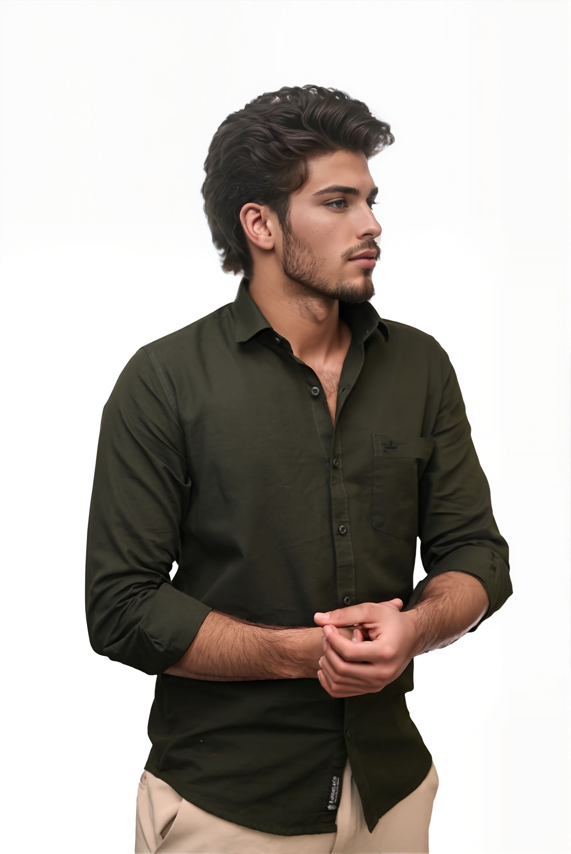 Men’s Dark Green Colour Premium Cotton Linen Shirt – Slim Fit, Smart Casual & Club Wear