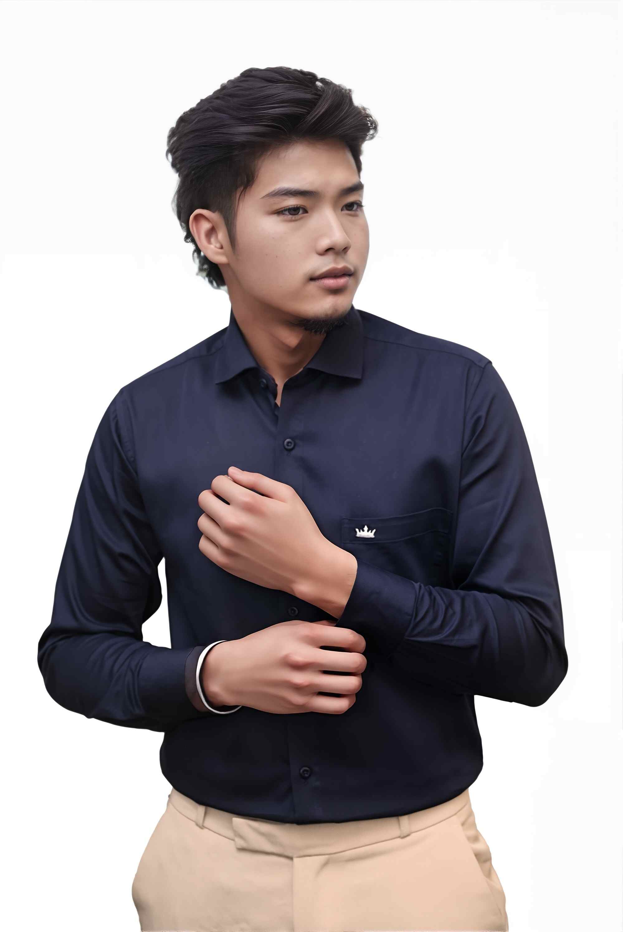Men’s Navy Blue Colour Cotton-Satin Lycra Shirt – Slim Fit, 2-Way Stretch, Smart & Club Wear
