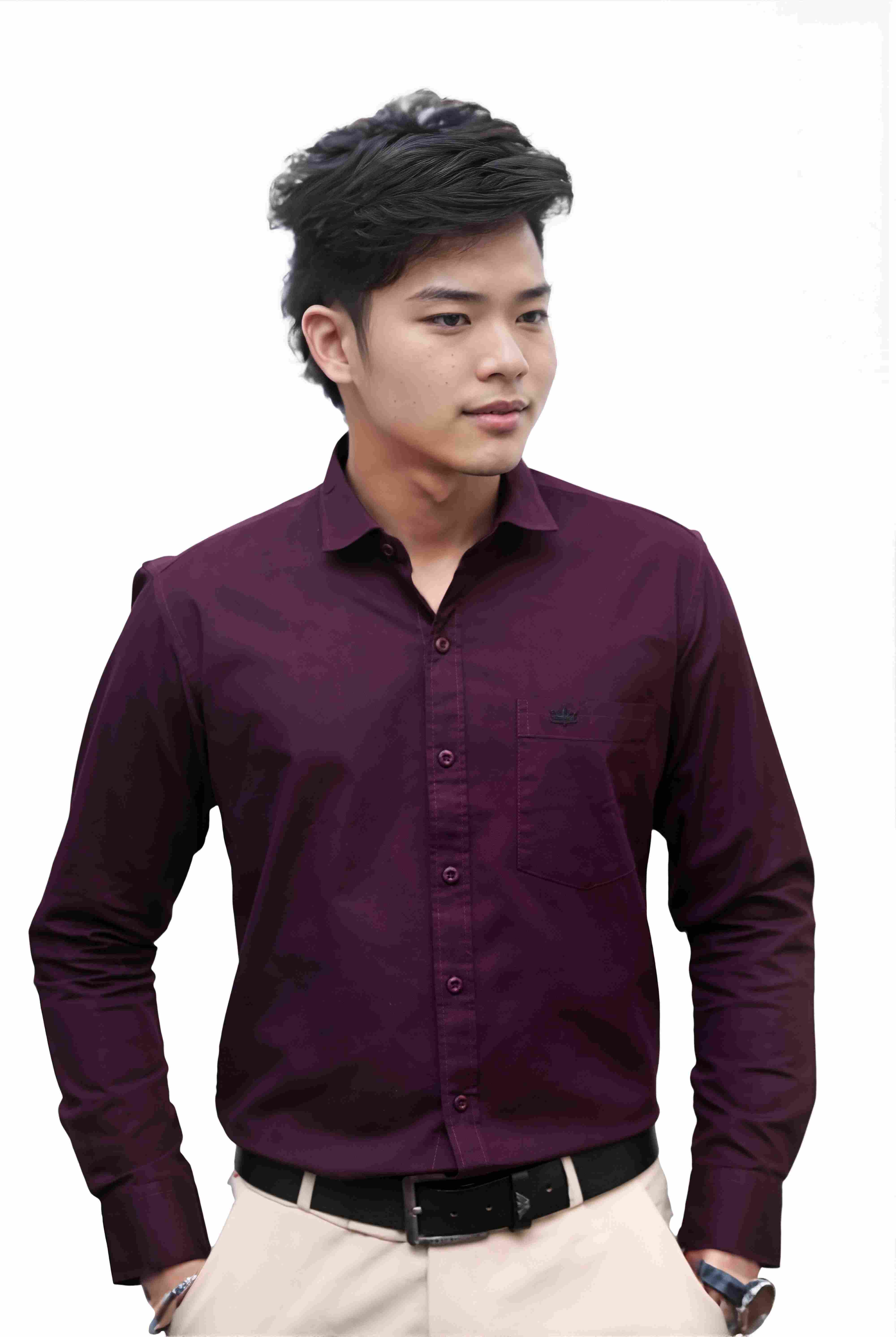 Men’s Burgundy Colour Oxford Shirt – 100% Cotton, Slim Fit, Smart Everyday Wear