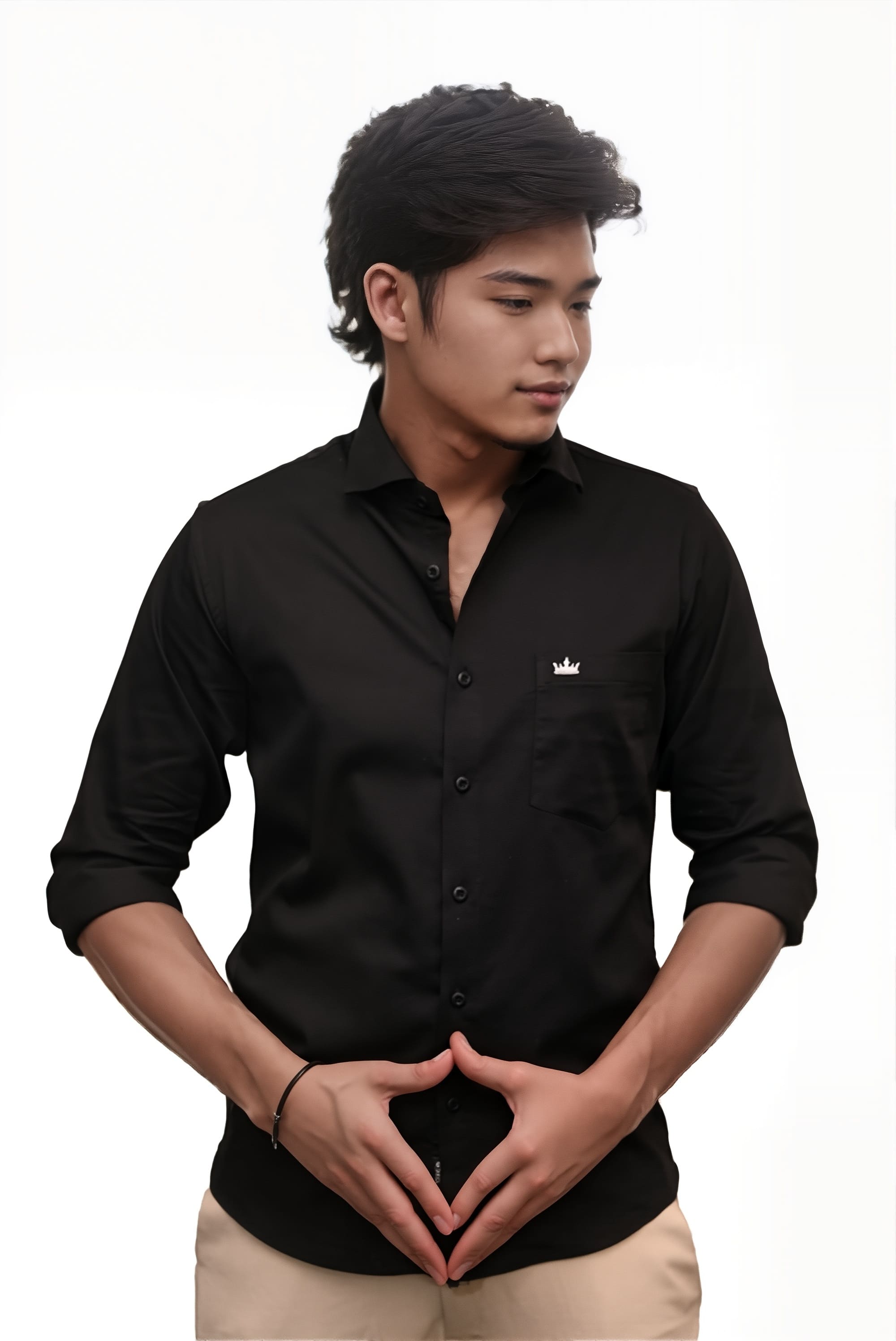 Men’s Black Colour Cotton-Satin Lycra Shirt – Slim Fit, 2-Way Stretch, Smart & Club Wear